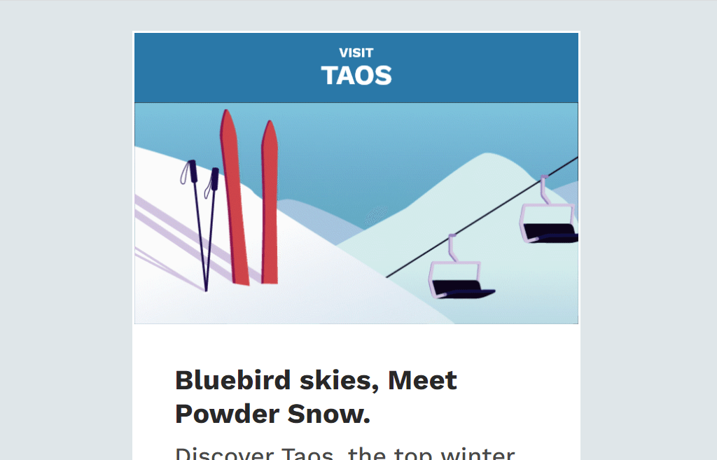 Taos email template showcasing responsive coding and animation.